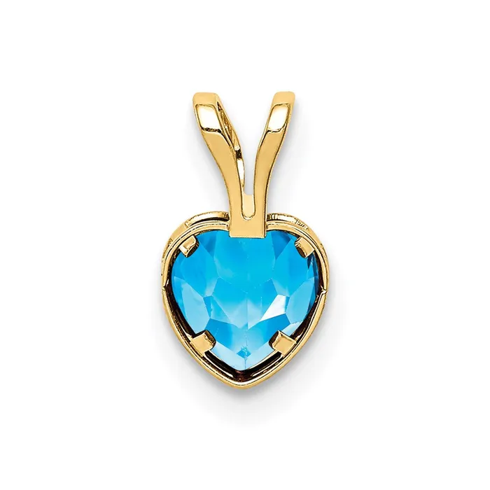 14K Yellow Gold 5mm Heart Blue Topaz Bezel Pendant Goldia Necklaces