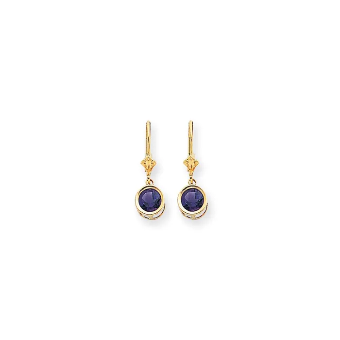 14k Yellow Gold 6mm Amethyst Checker leverback Earrings Goldia Earrings