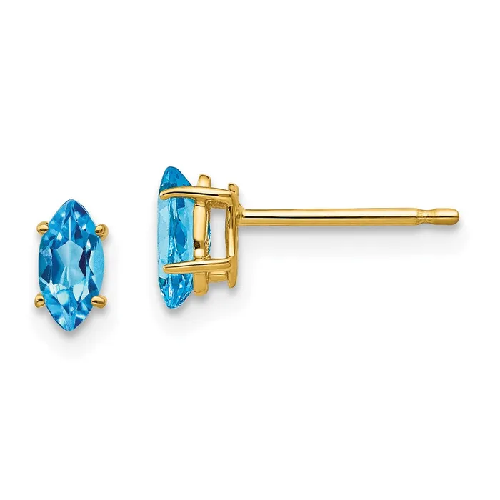 14k Yellow Gold 6x3mm Marquise Blue Topaz Earrings Goldia Earrings
