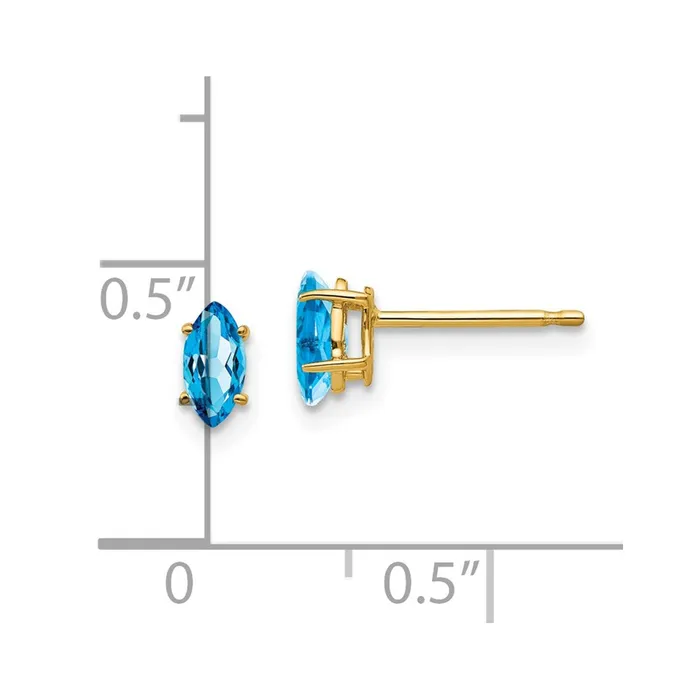 14k Yellow Gold 6x3mm Marquise Blue Topaz Earrings Goldia Earrings