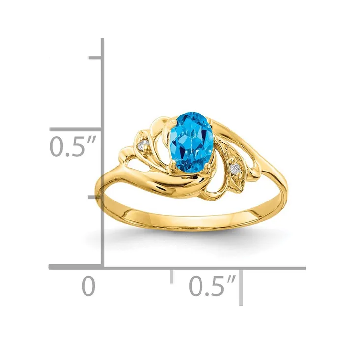 14K Yellow Gold 6x4mm Oval Blue Topaz Checker VS Real Diamond ring Goldiacom Rings