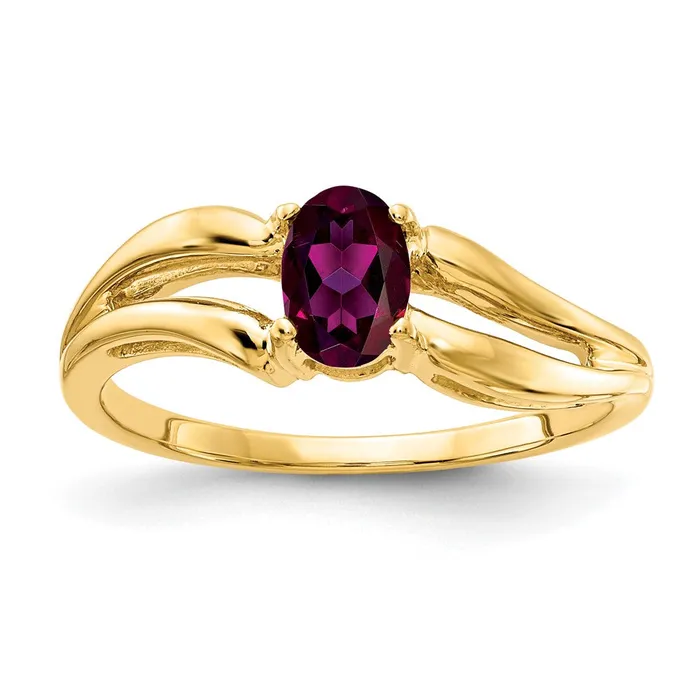 14k Yellow Gold 6x4mm Oval Rhodolite Garnet ring Goldia Rings