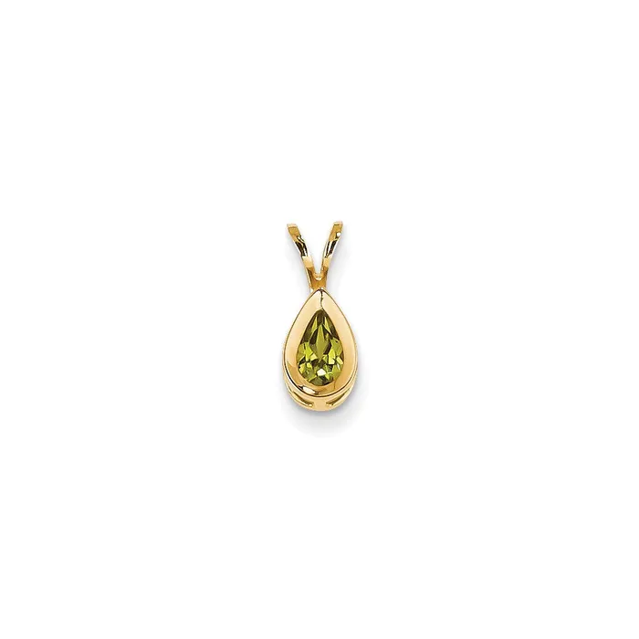 14K Yellow Gold 6x4mm Pear Peridot bezel pendant Goldia Necklaces