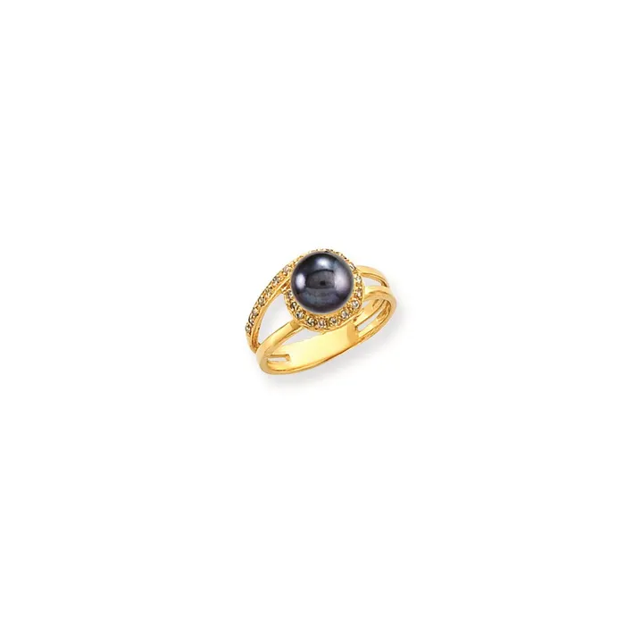 14k Yellow Gold 75mm Black FW Cultured Pearl AA Diamond ring Goldia Rings 14k Yellow Gold 75mm Black FW Cultured Pearl AA Diamond ring Goldia Rings