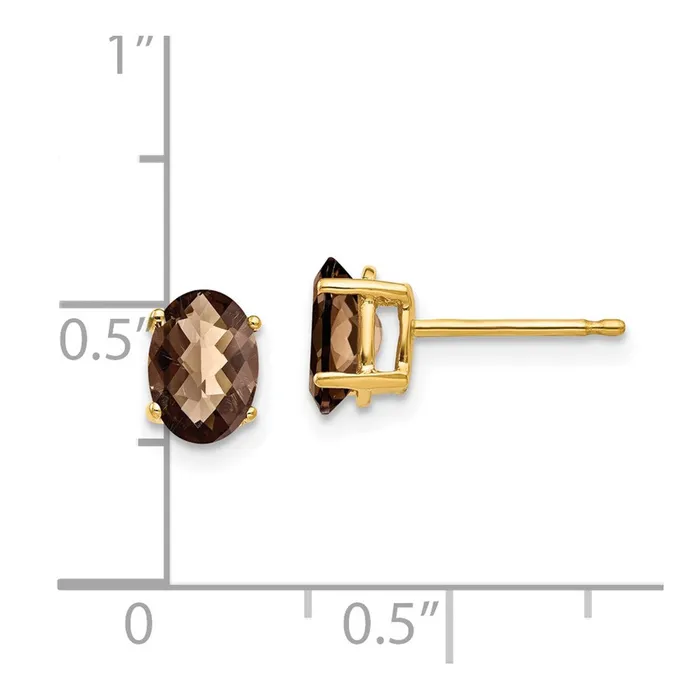 14k Yellow Gold 7x5 Oval CheckerCut Smok Yellow Gold Quartz Earrings Goldia Earrings