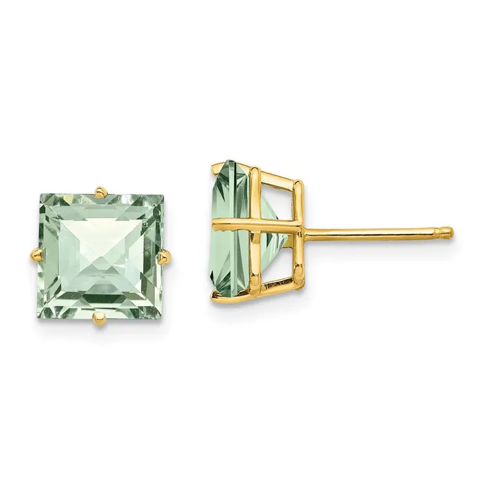 14k Yellow Gold 8mm Square CheckerCut Green Quartz Earrings Goldia Earrings 14k Yellow Gold 8mm Square CheckerCut Green Quartz Earrings Goldia Earrings