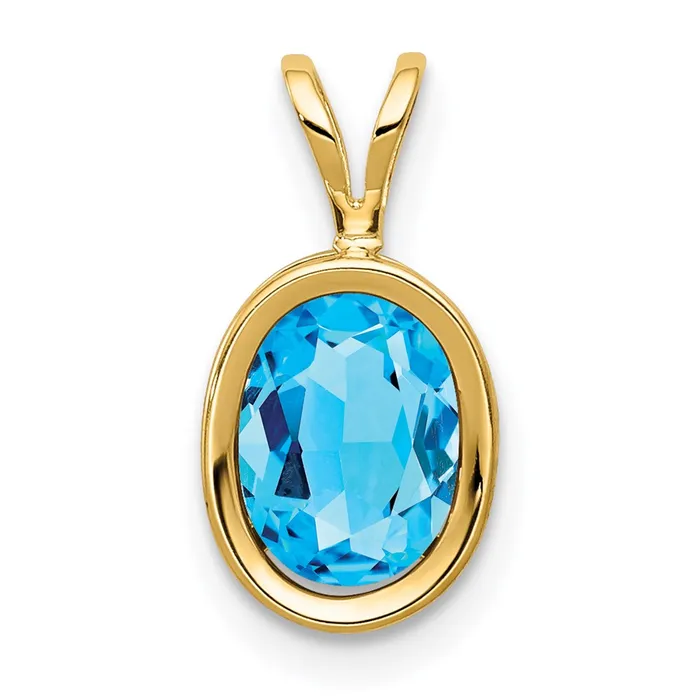 14K Yellow Gold 8x6mm Oval Blue Topaz bezel pendant Goldia Necklaces