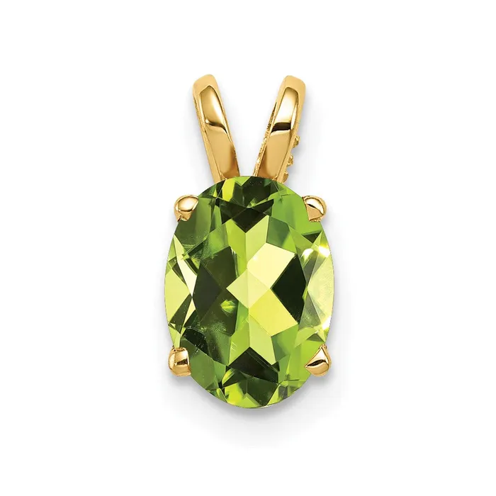 14K Yellow Gold 8x6mm Oval Peridot Checker pendant Goldia Necklaces
