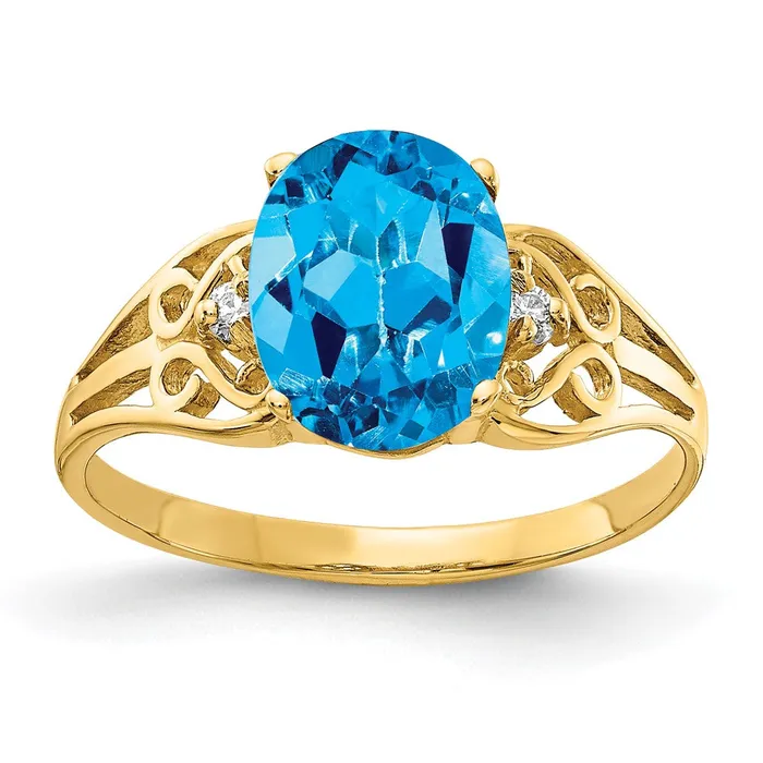 14K Yellow Gold 9x7mm Oval Blue Topaz AAA Real Diamond ring Goldiacom Rings 14K Yellow Gold 9x7mm Oval Blue Topaz AAA Real Diamond ring Goldiacom Rings