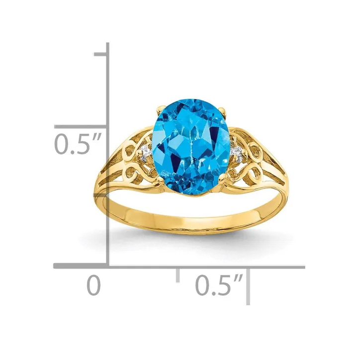 14K Yellow Gold 9x7mm Oval Blue Topaz AAA Real Diamond ring Goldiacom Rings