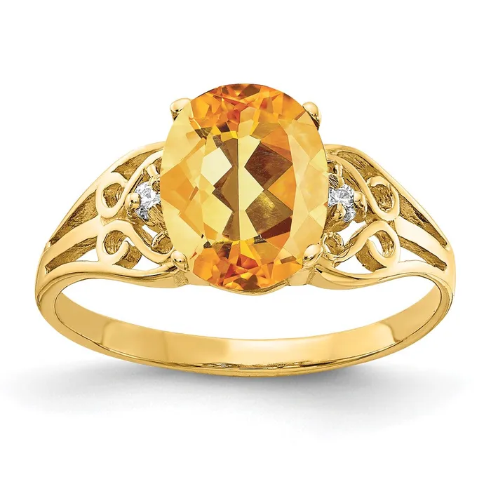 14K Yellow Gold 9x7mm Oval Citrine Checker AA Real Diamond ring Goldiacom Rings 14K Yellow Gold 9x7mm Oval Citrine Checker AA Real Diamond ring Goldiacom Rings