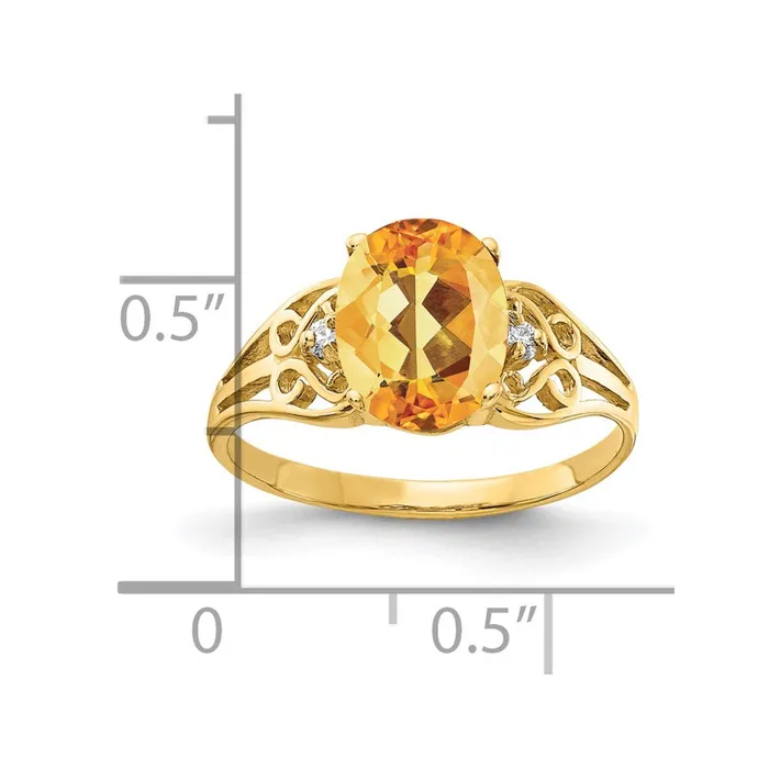 14K Yellow Gold 9x7mm Oval Citrine Checker AA Real Diamond ring Goldiacom Rings