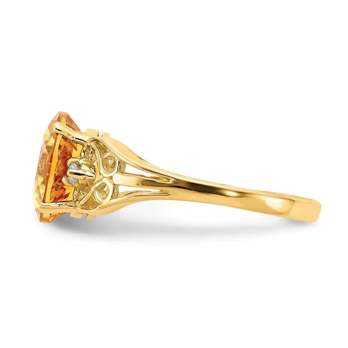 14K Yellow Gold 9x7mm Oval Citrine Checker AA Real Diamond ring Goldiacom Rings