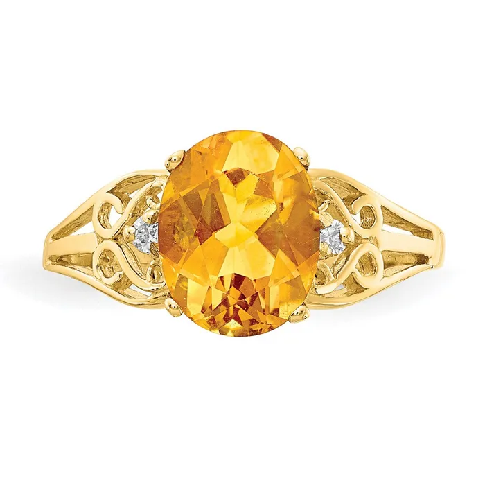 14K Yellow Gold 9x7mm Oval Citrine Checker AA Real Diamond ring Goldiacom Rings