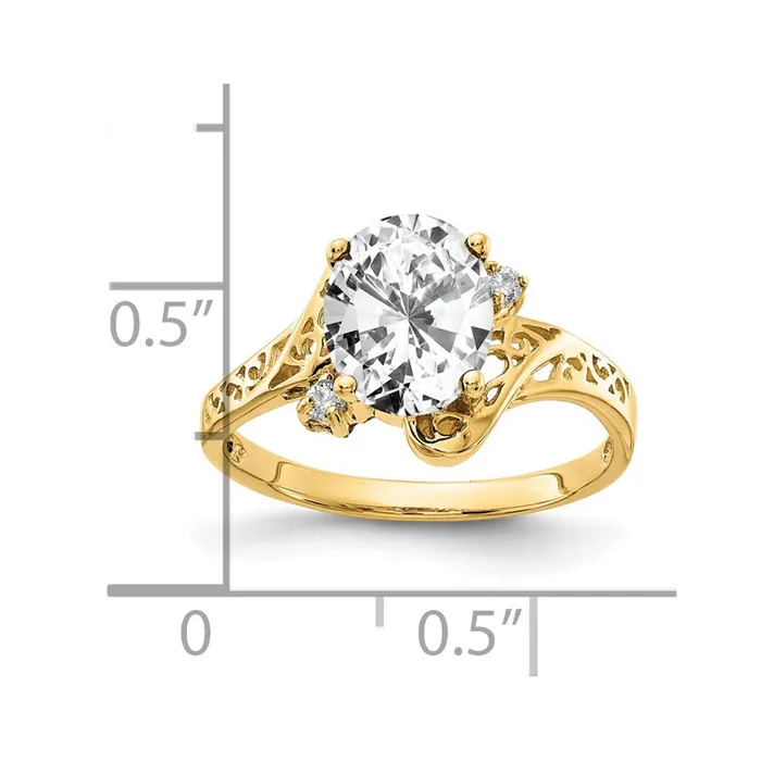 14K Yellow Gold 9x7mm Oval Cubic Zirconia AAA Real Diamond ring Goldiacom Rings
