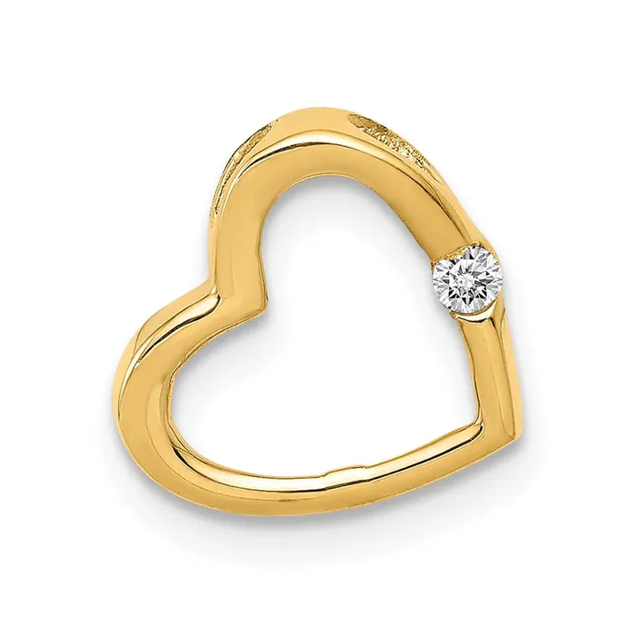 14K Yellow Gold AA Real Diamond Heart Chain Slide Goldia Necklaces