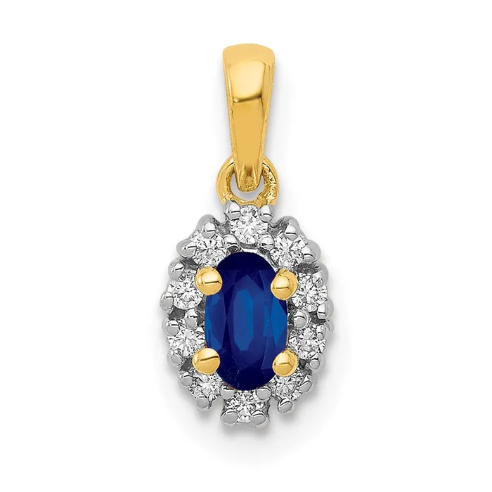 14k Yellow Gold and Rhodium Real Diamond and 32 Sapphire Oval Halo Pendant Goldia Necklaces