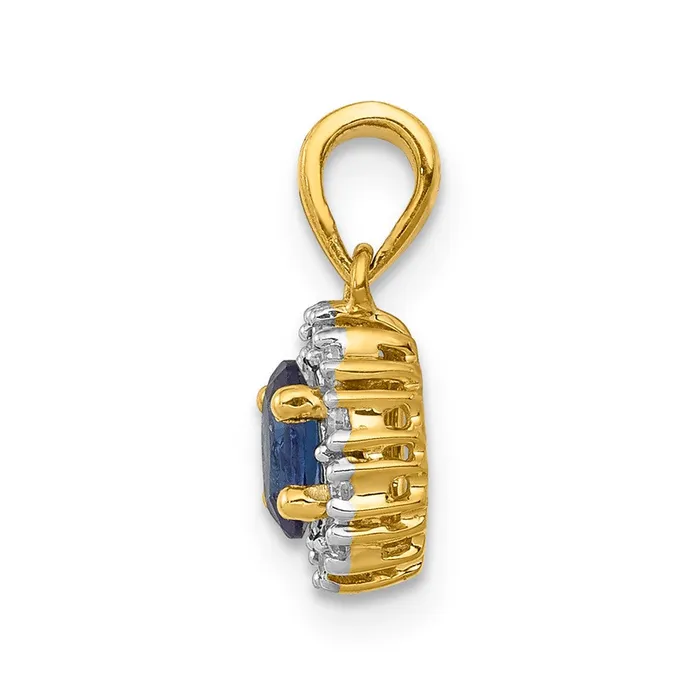 14k Yellow Gold and Rhodium Real Diamond and 32 Sapphire Oval Halo Pendant Goldia Necklaces