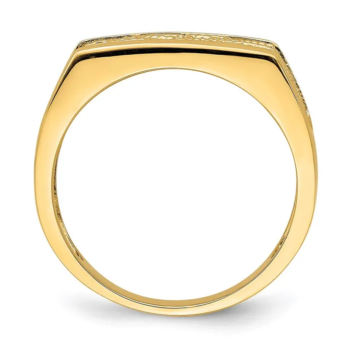 14K Yellow Gold Beaded Scroll Rectangular Dome Ring Goldia Rings