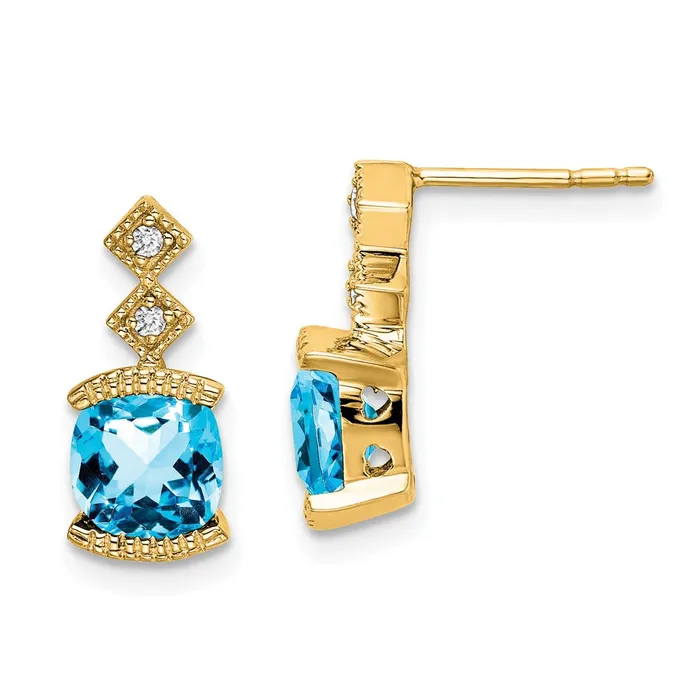 14k Yellow Gold Blue Topaz and Real Diamond Earrings Goldia Earrings