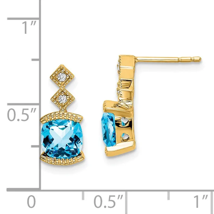 14k Yellow Gold Blue Topaz and Real Diamond Earrings Goldia Earrings