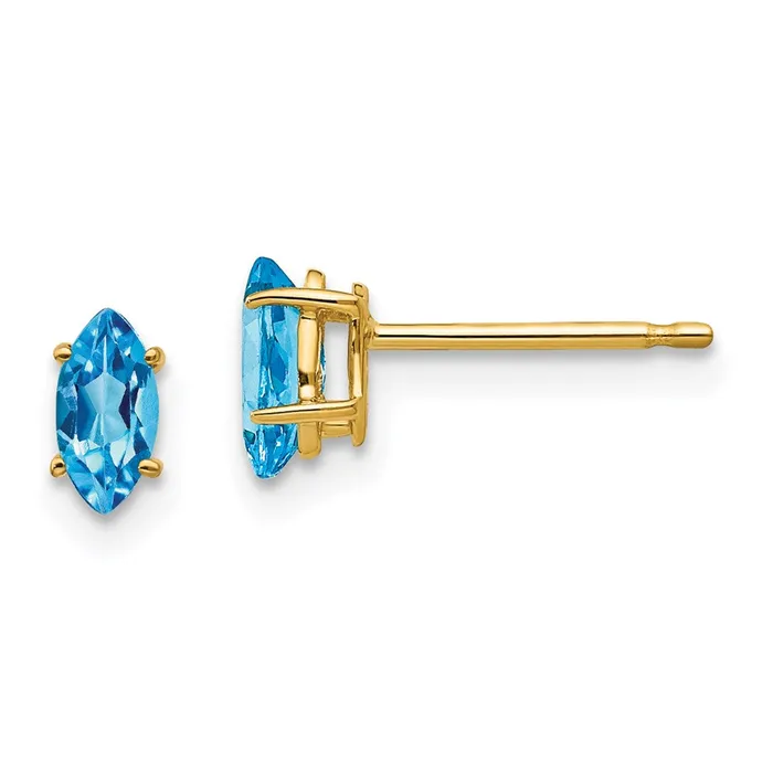 14k Yellow Gold Blue Topaz marquis stud Earrings Goldia Earrings