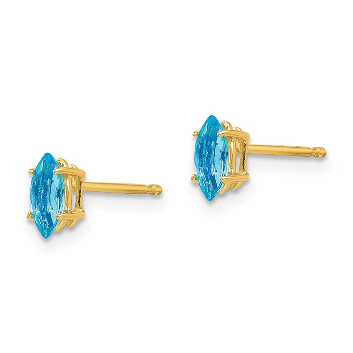 14k Yellow Gold Blue Topaz marquis stud Earrings Goldia Earrings