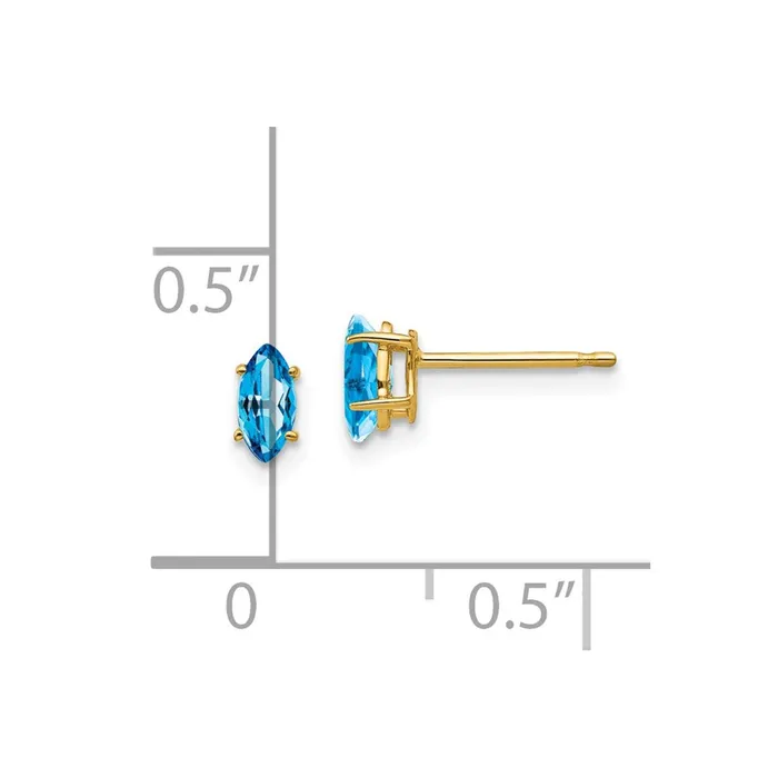 14k Yellow Gold Blue Topaz marquis stud Earrings Goldia Earrings