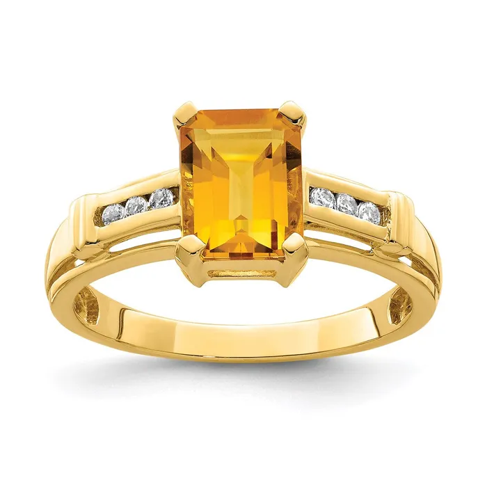 14K Yellow Gold Citrine and White Topaz Square Ring Goldia Rings