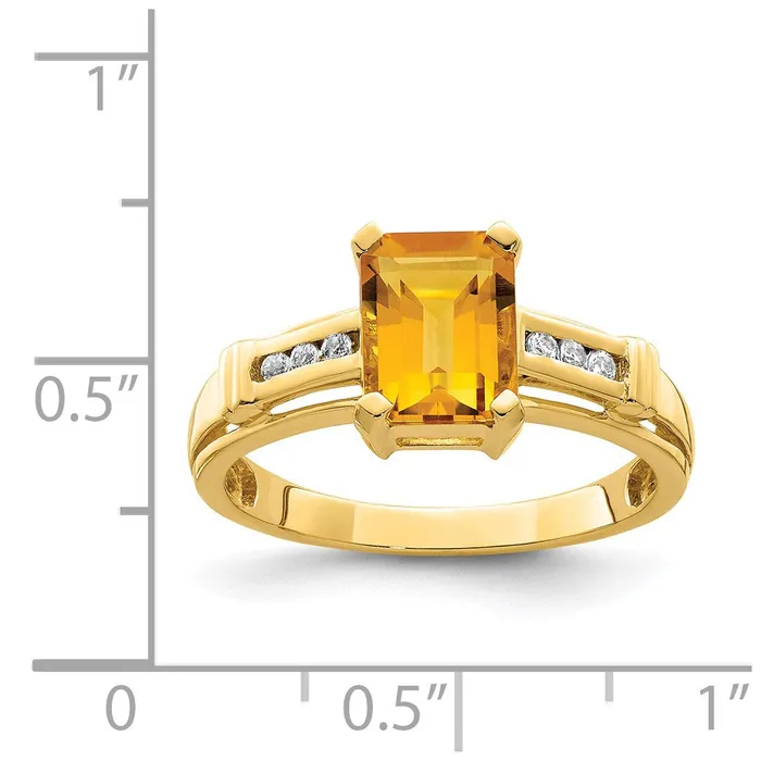 14K Yellow Gold Citrine and White Topaz Square Ring Goldia Rings
