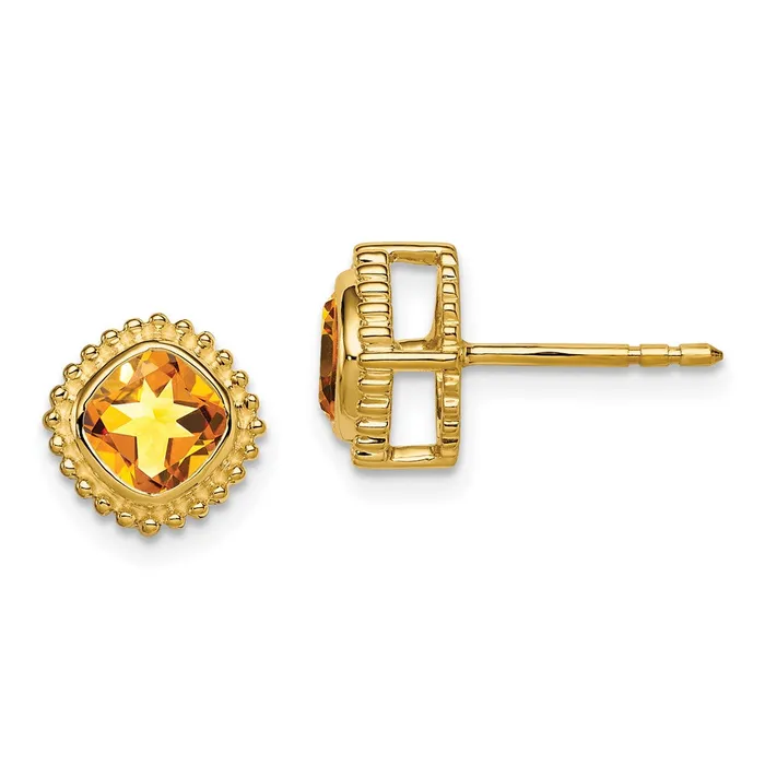 14k Yellow Gold Cushion Citrine Earrings Goldia Earrings