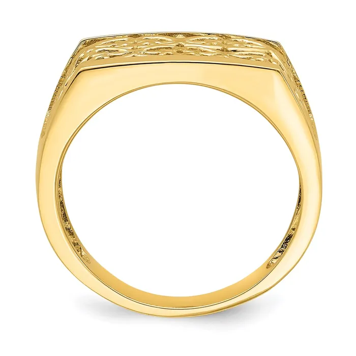 14K Yellow Gold CutOut Pattern Rectangular Dome Ring Goldia Rings