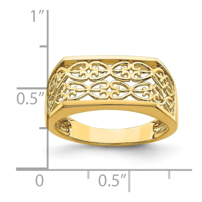 14K Yellow Gold CutOut Pattern Rectangular Dome Ring Goldia Rings