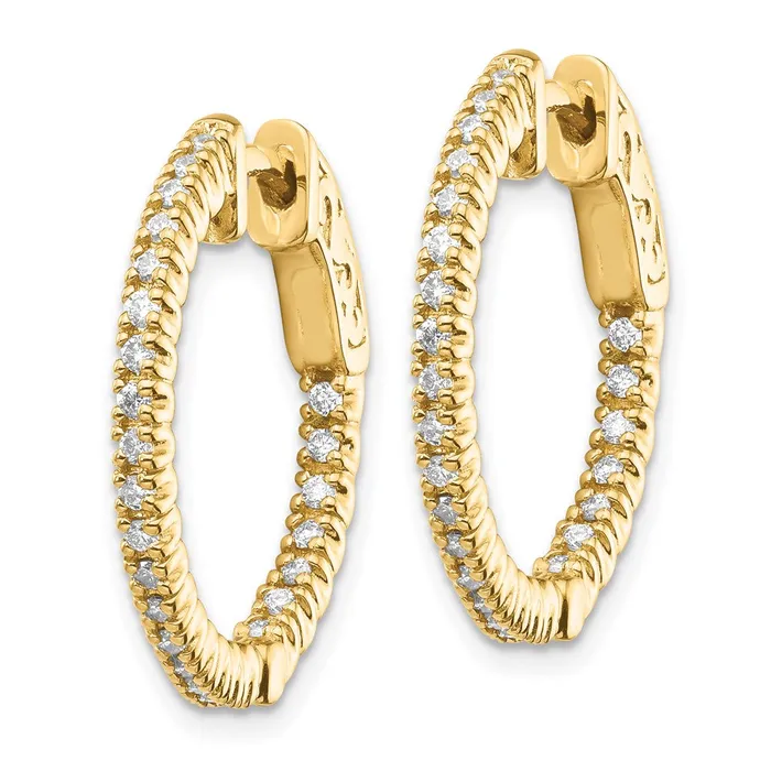 14k Yellow Gold Diamond Round Hoop wSafety Clasp Earrings Goldia Earrings