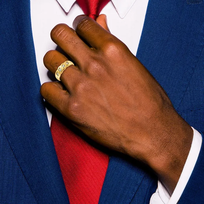 14k Yellow Gold Mens Link Design Diamond Ring Mounting Goldia Rings