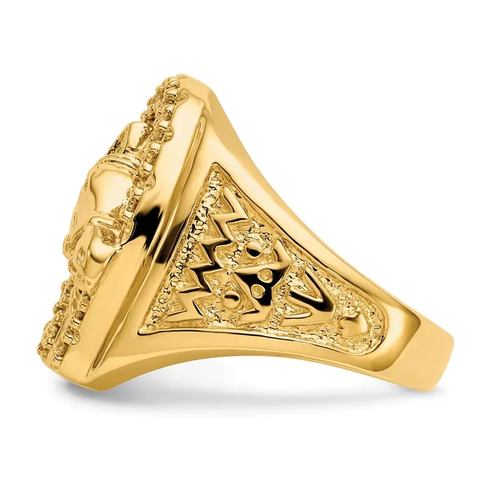 14K Yellow Gold Mens Real Diamond Horseshoe with Horse in Center Ring Goldia Rings