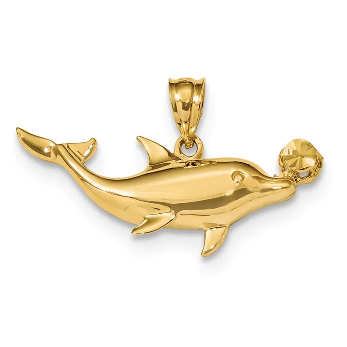 14k Yellow Gold Polished Diamondcut Dolphin wBall Pendant Goldia Necklaces