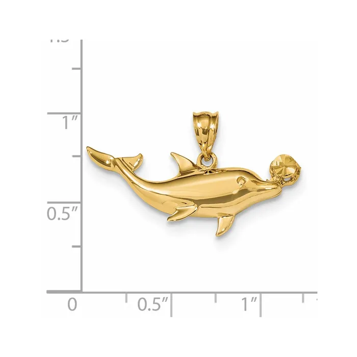 14k Yellow Gold Polished Diamondcut Dolphin wBall Pendant Goldia Necklaces