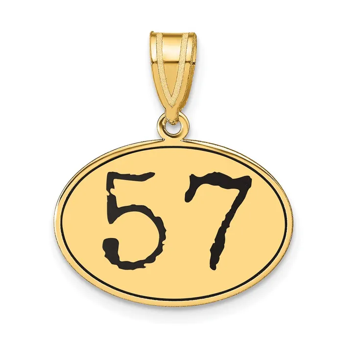 14k Yellow Gold Polished Number 57 Black Enamel Oval Pendant Goldia Necklaces 14k Yellow Gold Polished Number 57 Black Enamel Oval Pendant Goldia Necklaces