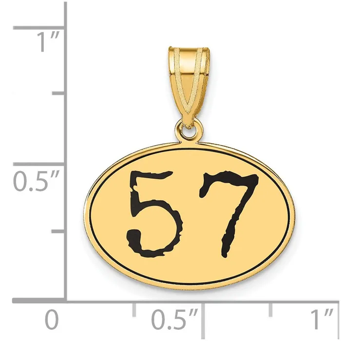 14k Yellow Gold Polished Number 57 Black Enamel Oval Pendant Goldia Necklaces