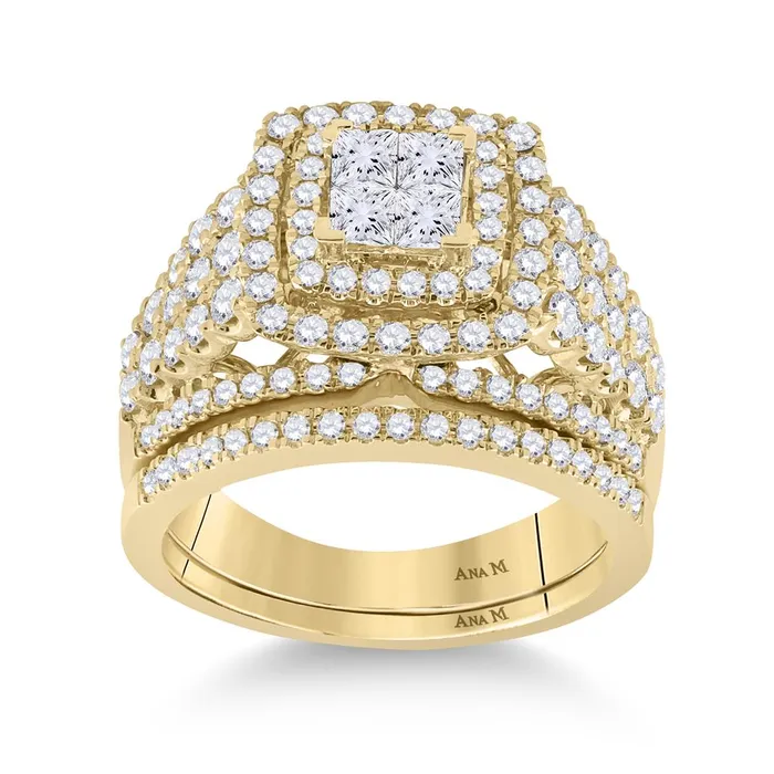 14k Yellow Gold Princess Diamond Bridal Wedding Ring Set 134 Cttw gndatlanta Rings