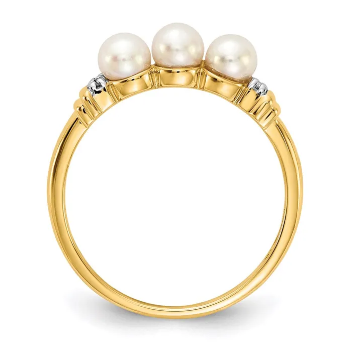 14K Yellow Gold Real Diamond and FW Cultured 3Pearl Ring Goldia Rings