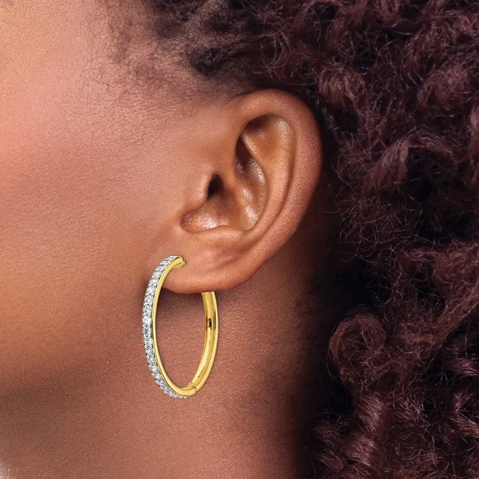 14k Yellow Gold Real Diamond Hinged Hoop Earrings Goldia Earrings