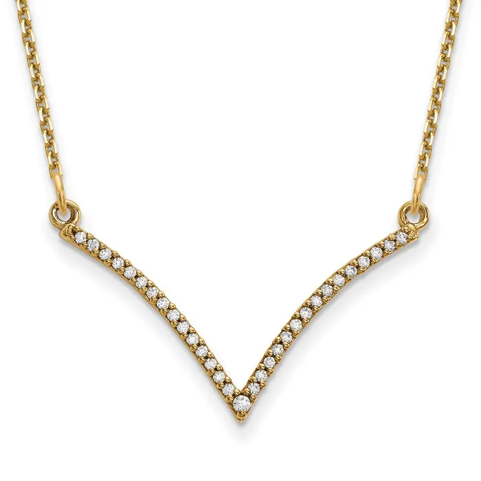 14K Yellow Gold Real Diamond V Necklace Goldia Necklaces