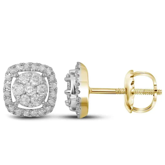 14k Yellow Gold Round Diamond Cushion Cluster Earrings 38 Cttw gndatlanta Earrings 14k Yellow Gold Round Diamond Cushion Cluster Earrings 38 Cttw gndatlanta Earrings