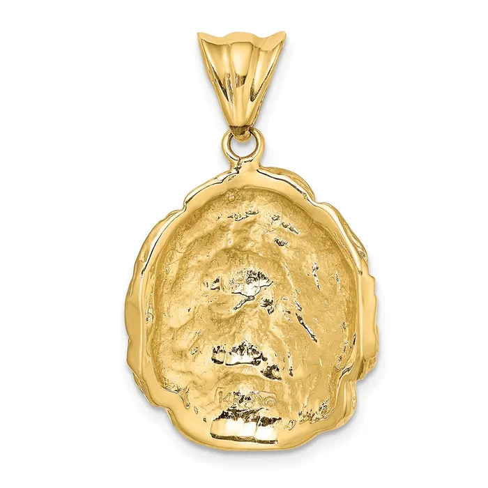 14k Yellow Gold Satin and Polished Swirling Hair Woman Face Charm Goldia Charm Necklaces