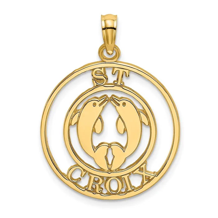 14k Yellow Gold ST CROIX w Two Dolphins In Circle Charm Goldia Charm Necklaces 14k Yellow Gold ST CROIX w Two Dolphins In Circle Charm Goldia Charm Necklaces