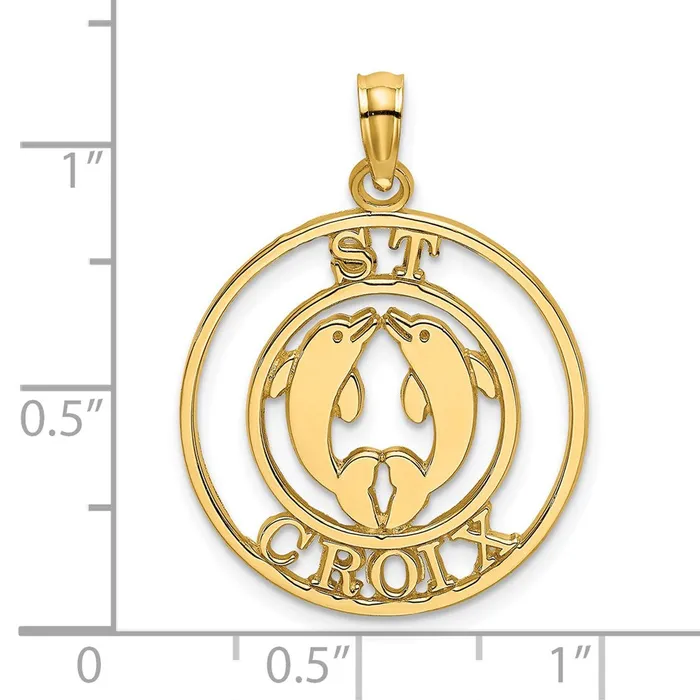 14k Yellow Gold ST CROIX w Two Dolphins In Circle Charm Goldia Charm Necklaces
