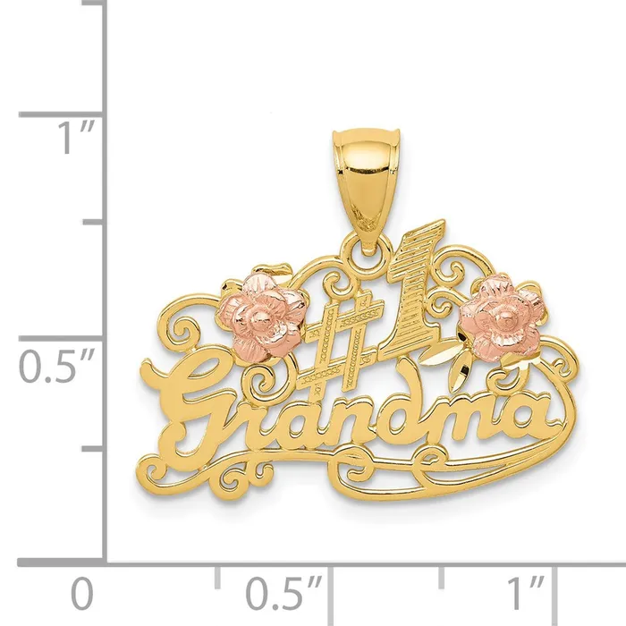 14k Yellow Gold Yellow and Rose Gold 1 GRANDMA with Roses Pendant Goldia PreStyled Sets