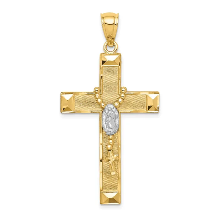 14k Yellow Rhodium Gold wRhodium Cross wRosary Pendant Goldia Necklaces